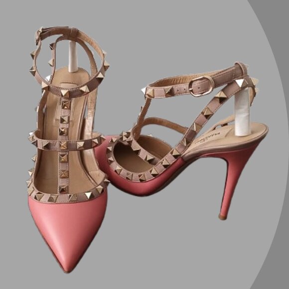 VALENTINO GARAVANI ROCKSTUD MATTE PINK NUDE W/BOX CAGE PUMPS EUR 38 US 7.5 - Picture 2 of 12